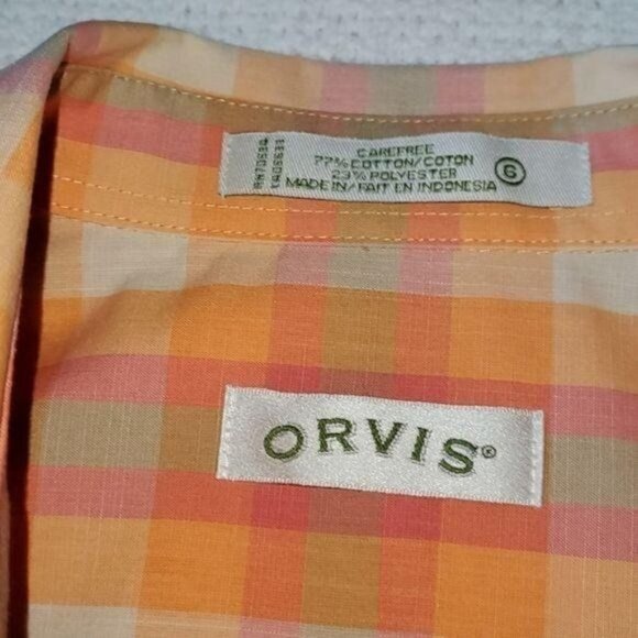 Orvis Casual Carefree Pleated Button-Down Short Sleeve Plaid Sz. 6 Blouse - Picture 6 of 8